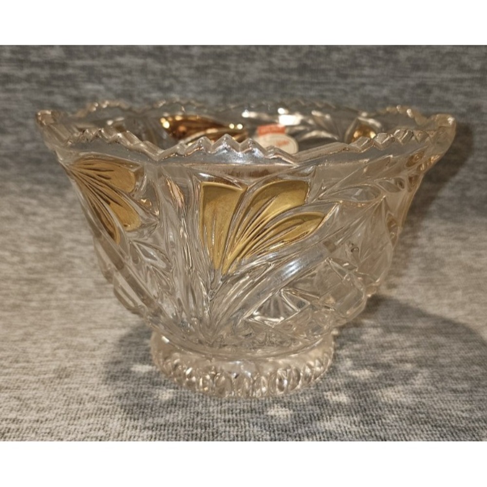 Vintage Anna Hütte Bleikristall Lead Crystal Bowl w/ Gold Accents New No Box